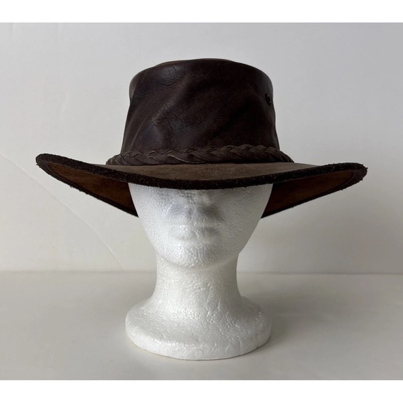 Barmah Australia Foldaway Bronco Leather Hat Brown Men S 1060 Waterproof 50+ UPF - Picture 2 of 16